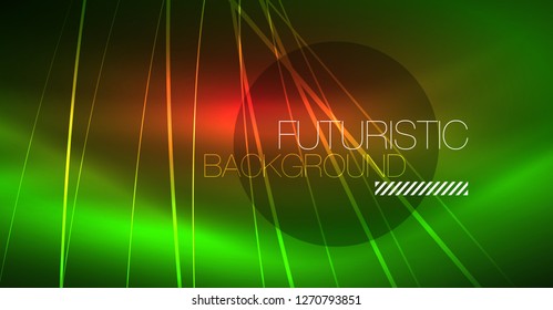 Abstrakter Hintergrund der Digitaltechnik - neongeometrisches Design. Abstrakte leuchtende Linien. Farbiger Techno-Vektorhintergrund. Futuristische Form.