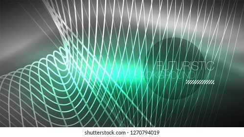 Digital technology abstract background - neon geometric design. Abstract glowing lines. Colorful techno vector background. Futuristic shape.