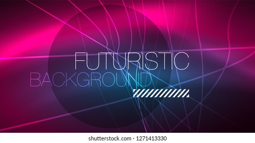 Digital technology abstract background - neon geometric design. Abstract glowing lines. Colorful techno vector background. Futuristic shape.
