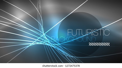 Digital technology abstract background - neon geometric design. Abstract glowing lines. Colorful techno vector background. Futuristic shape.