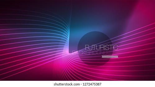 Digital technology abstract background - neon geometric design. Abstract glowing lines. Colorful techno vector background. Futuristic shape.