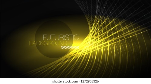 Digital technology abstract background - neon geometric design. Abstract glowing lines. Colorful techno vector background. Futuristic shape.