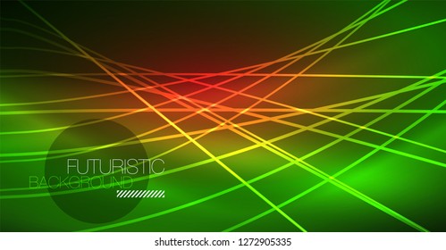 Digital technology abstract background - neon geometric design. Abstract glowing lines. Colorful techno vector background. Futuristic shape.