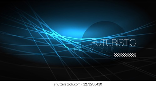 Digital technology abstract background - neon geometric design. Abstract glowing lines. Colorful techno vector background. Futuristic shape.