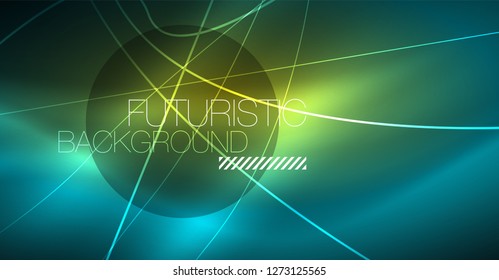 Digital technology abstract background - neon geometric design. Abstract glowing lines. Colorful techno vector background. Futuristic shape.