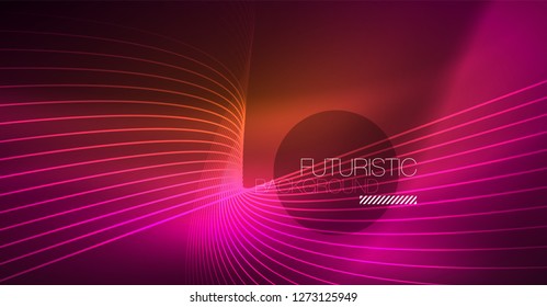 Digital technology abstract background - neon geometric design. Abstract glowing lines. Colorful techno vector background. Futuristic shape.