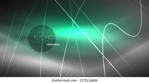 Digital technology abstract background - neon geometric design. Abstract glowing lines. Colorful techno vector background. Futuristic shape.