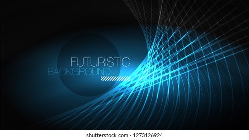 Digital technology abstract background - neon geometric design. Abstract glowing lines. Colorful techno vector background. Futuristic shape.