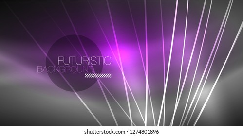Digital technology abstract background - neon geometric design. Abstract glowing lines. Colorful techno vector background. Futuristic shape.