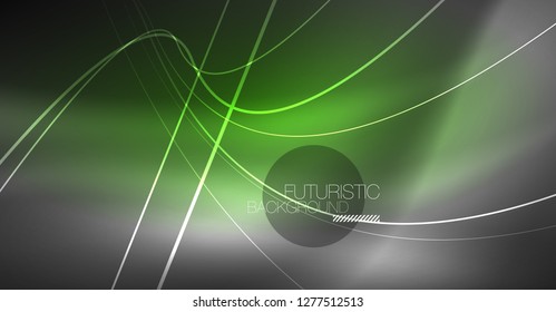 Digital technology abstract background - neon geometric design. Abstract glowing lines. Colorful techno vector background. Futuristic shape.