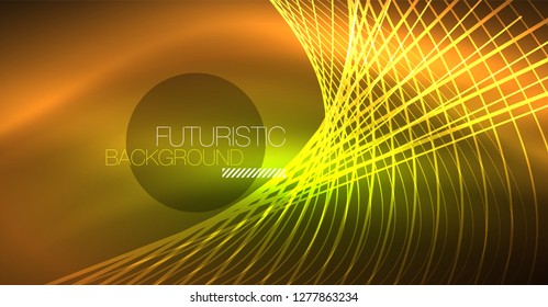 Abstrakter Hintergrund der Digitaltechnik - neongeometrisches Design. Abstrakte leuchtende Linien. Farbiger Techno-Vektorhintergrund. Futuristische Form.