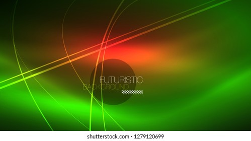 Digital technology abstract background - neon geometric design. Abstract glowing lines. Colorful techno vector background. Futuristic shape.
