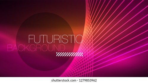 Digital technology abstract background - neon geometric design. Abstract glowing lines. Colorful techno vector background. Futuristic shape.
