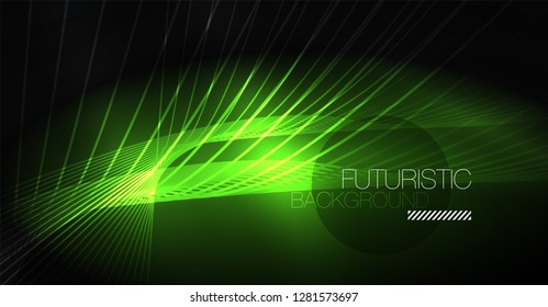 Digital technology abstract background - neon geometric design. Abstract glowing lines. Colorful techno vector background. Futuristic shape.