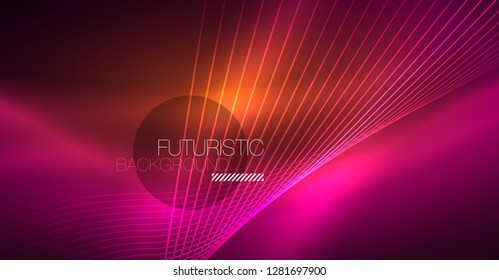 Digital technology abstract background - neon geometric design. Abstract glowing lines. Colorful techno vector background. Futuristic shape.
