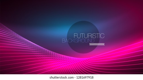 Digital technology abstract background - neon geometric design. Abstract glowing lines. Colorful techno vector background. Futuristic shape.