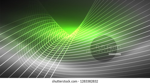 Digital technology abstract background - neon geometric design. Abstract glowing lines. Colorful techno vector background. Futuristic shape.