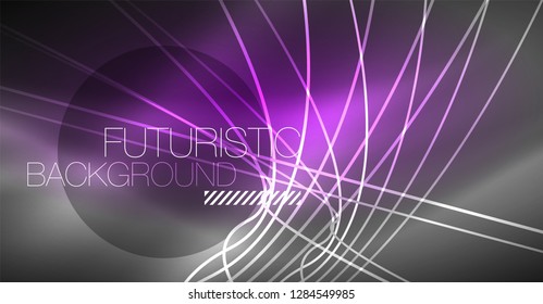 Digital technology abstract background - neon geometric design. Abstract glowing lines. Colorful techno vector background. Futuristic shape.