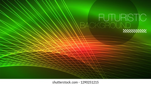 Digital technology abstract background - neon geometric design. Abstract glowing lines. Colorful techno vector background. Futuristic shape.