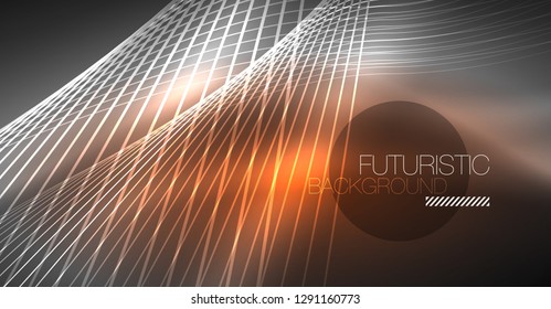 Digital technology abstract background - neon geometric design. Abstract glowing lines. Colorful techno vector background. Futuristic shape.