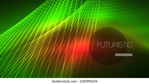 Digital technology abstract background - neon geometric design. Abstract glowing lines. Colorful techno vector background. Futuristic shape.