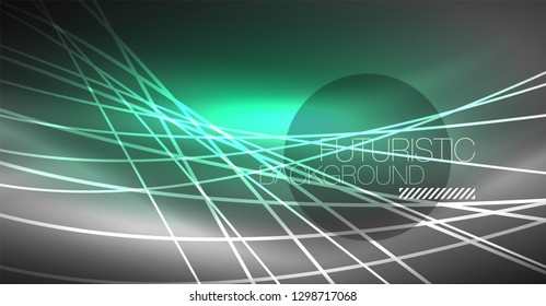 Digital technology abstract background - neon geometric design. Abstract glowing lines. Colorful techno vector background. Futuristic shape.