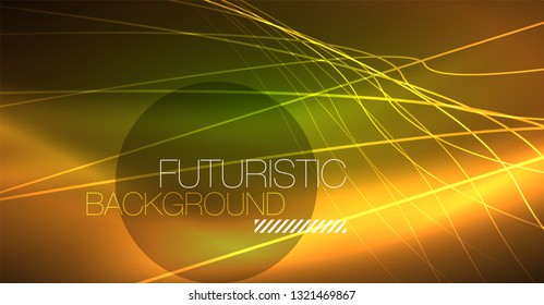 Abstrakter Hintergrund der Digitaltechnik - neongeometrisches Design. Abstrakte leuchtende Linien. Farbiger Techno-Vektorhintergrund. Futuristische Form.