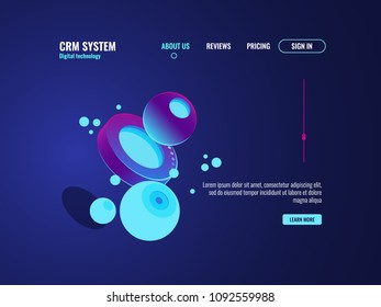 Digital technology abstract concept, data science, server room, cyberspace illustration, dark neon isometric vector