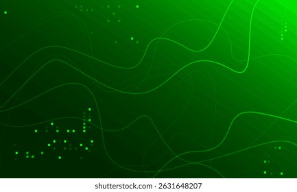 Digital technology abstract green background with wavy lines. Vector illustration