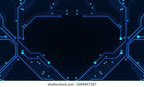 Digitale Technologie abstrakte Linie Leiterplatte blaues Innovationskonzept auf dunklem Hintergrund