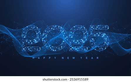 Modelo de pôster abstrato de tecnologia digital 2025 com textura de placa de circuito. Banner digital técnico ou cabeçalho 2025 Ano Novo