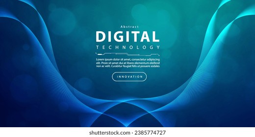 Digital technology Ai big data blue green background, cyber nano information, abstract communication, innovation future tech data, internet network speed connection lines dots, illustration vector 3d