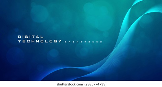 Digital technology Ai big data blue green background, cyber nano information, abstract communication, innovation future tech data, internet network speed connection lines dots, illustration vector 3d