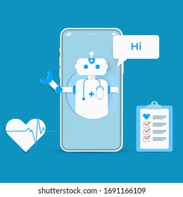 Digital Technology With Artificial Intelligence. Mobile Application Online Medical With Chat Bot. Paper Art Vector Illustration. 