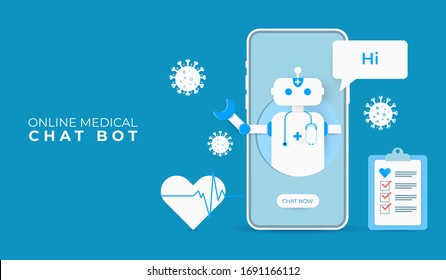 Digital Technology With Artificial Intelligence. Mobile Application Online Medical With Chat Bot. Paper Art Vector Illustration. 