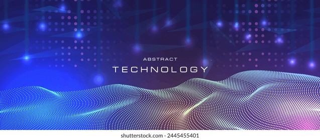 Digital technology background. Abstract background with dynamic wave of particles.