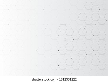 Digital technology background. Abstract hexagons background with black lines and dots. Design for science, medicine or technology