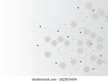 Digital technology background. Abstract hexagons background with black lines and dots. Design for science, medicine or technology 