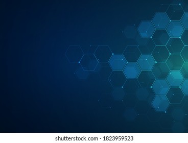 Digital technology background. Abstract hexagons background with lines and dots. Design for science, medicine or technology