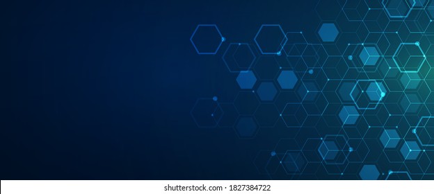 Digital technology background. Abstract hexagons background with lines and dots. Design for science, medicine or technology