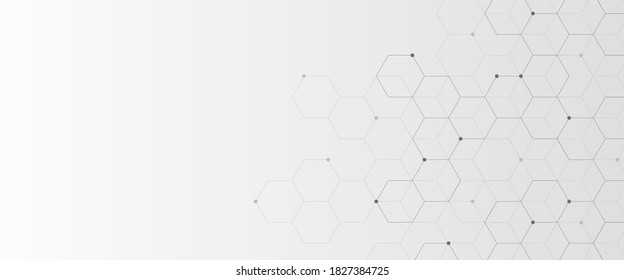 Digital technology background. Abstract hexagons background with black lines and dots. Design for science, medicine or technology