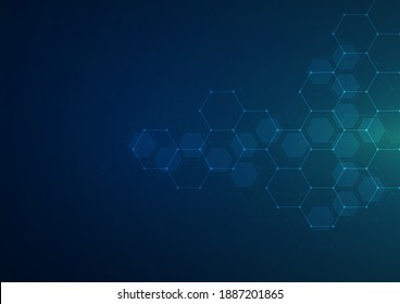 Digital technology background. Abstract hexagons background with lines and dots. Design for science, medicine or technology