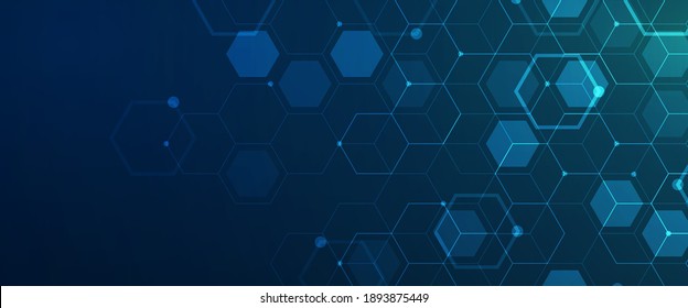 Digital technology background. Abstract hexagons background with lines and dots. Design for science, medicine or technology