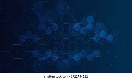 Digital technology background. Abstract hexagons background with lines and dots. Design for science, medicine or technology