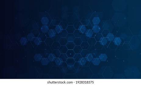 Digital technology background. Abstract hexagons background with lines and dots. Design for science, medicine or technology 