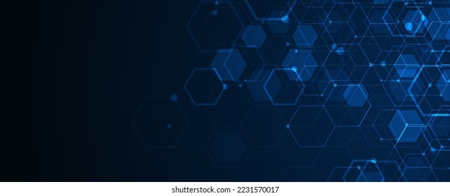 Digital technology background. Abstract hexagons background with lines and dots. Design for science, medicine or technology