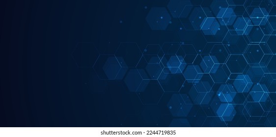 Digital technology background. Abstract hexagons background with lines and dots. Design for science, medicine or technology