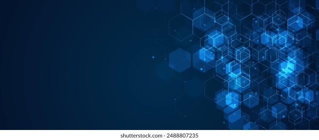 Digital technology background. Abstract hexagons background with lines and dots. Design for science, medicine or technology