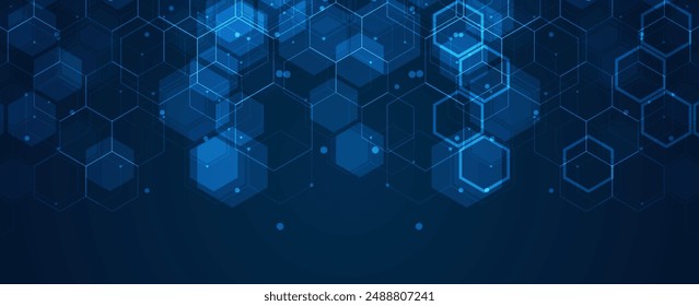 Digital technology background. Abstract hexagons background with lines and dots. Design for science, medicine or technology