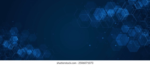 Digital technology background. Abstract hexagons background with lines and dots. Design for science, medicine or technology